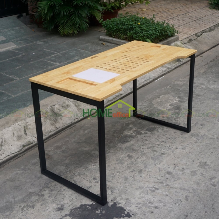 bàn làm việc gỗ cao su chân sắt