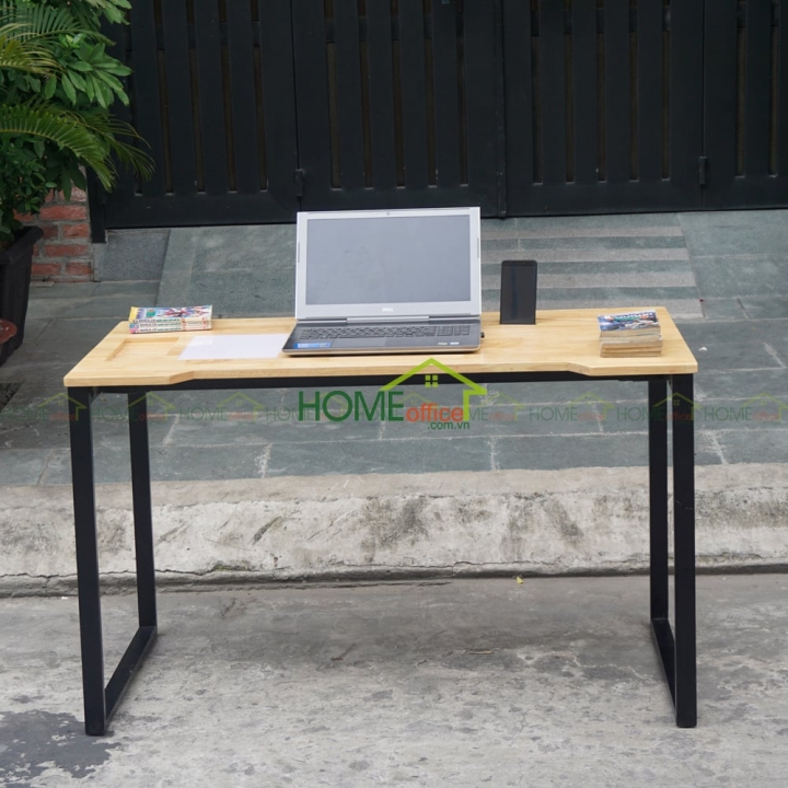 bàn làm việc gỗ cao su chân sắt