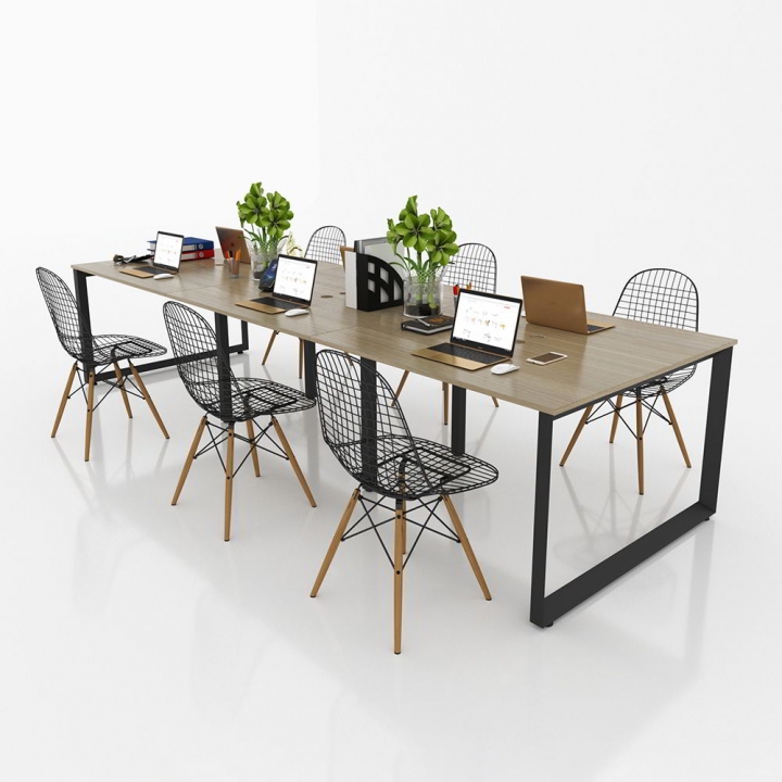BVP015 - Bàn cụm văn phòng 3600x1200mm chân sắt tam giác quỳ lắp ráp ngàm