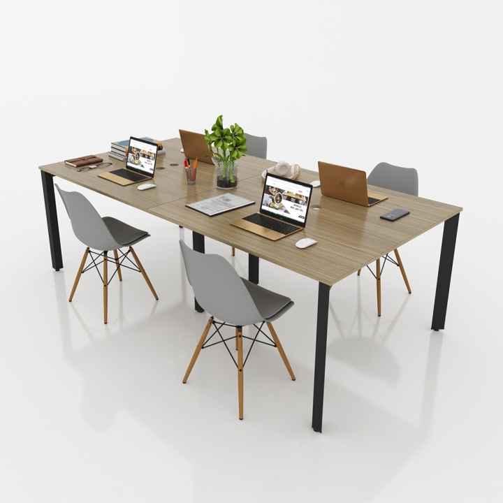 BVP011 - Bàn cụm văn phòng 2400x1200mm chân sắt tam giác lắp ráp ngàm