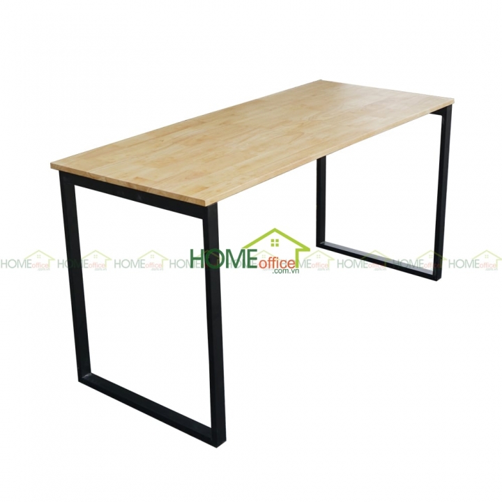 bàn làm việc gỗ cao su chân sắt lắp ráp
