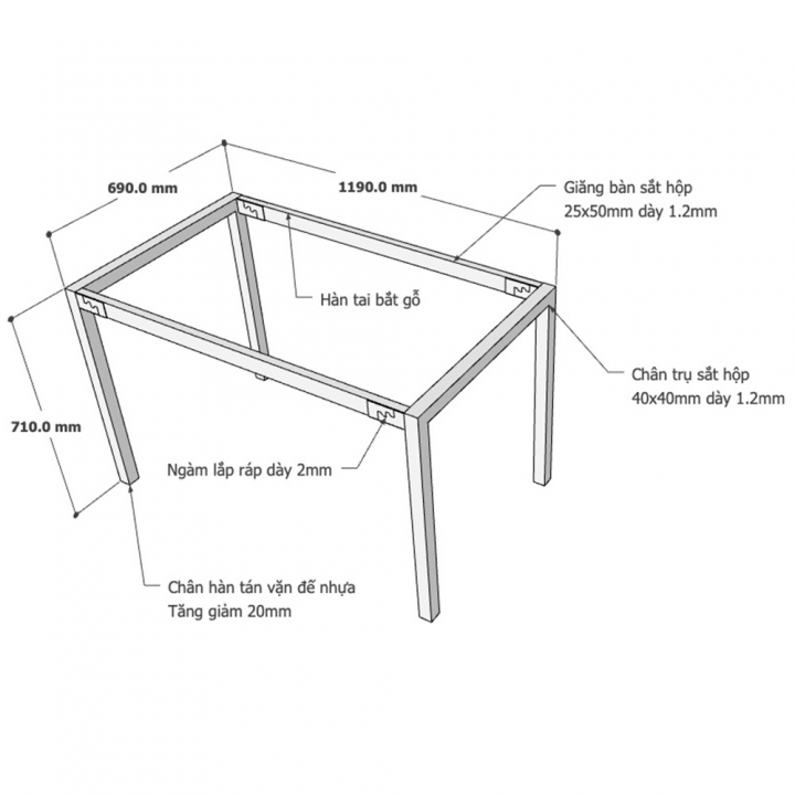 Chân bàn hệ UConcept 120x70 lắp ráp - HCUC004