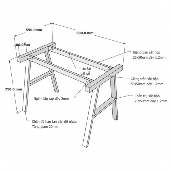 Chân bàn hệ AConcept 70x120 lắp ráp - HCAC004