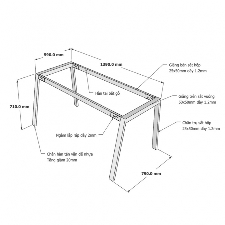 Chân bàn sắt hệ Aton Concept 140x80 lắp ráp - HCAT007