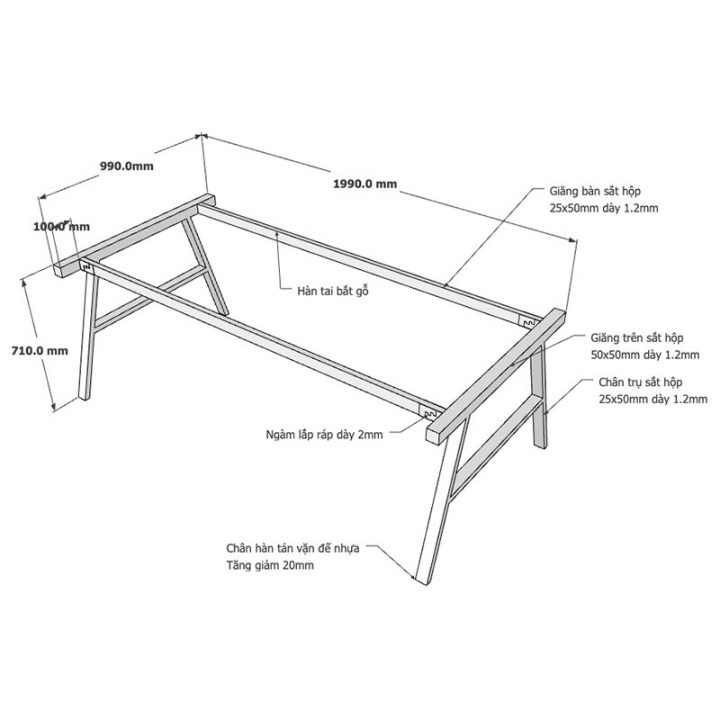 Chân bàn họp 100x200 hệ AConcept lắp ráp - HCAC012