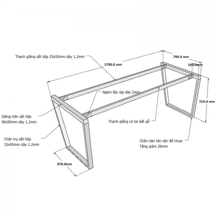 Chân bàn họp 180x80 hệ Trapez Concept lắp ráp - HCTC016
