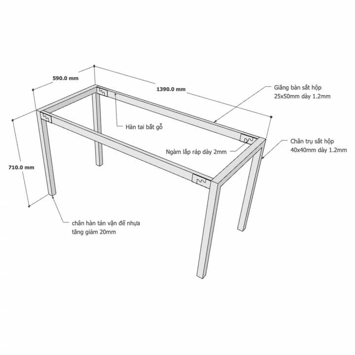 Chân bàn hệ UConcept 140x60 lắp ráp - HCUC003