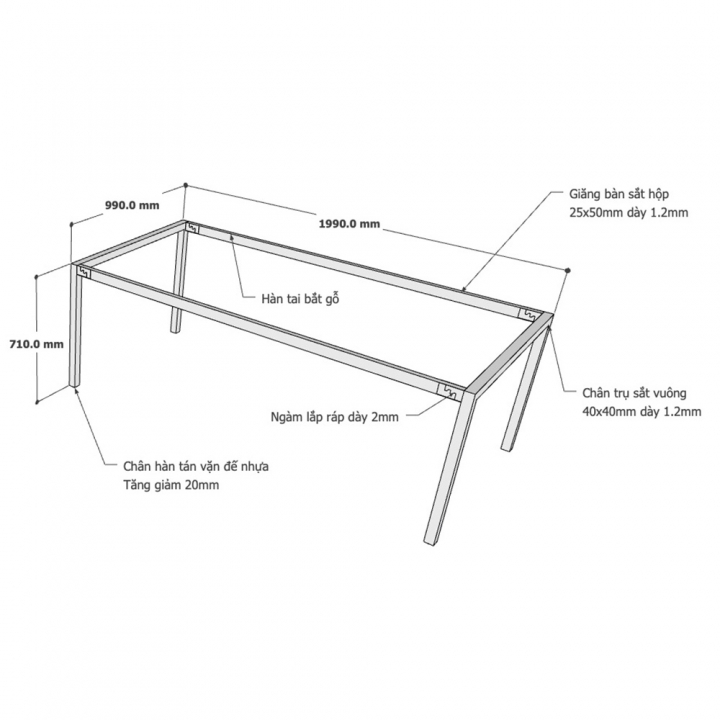 Chân bàn hệ UConcept 200x100 lắp ráp - HCUC009