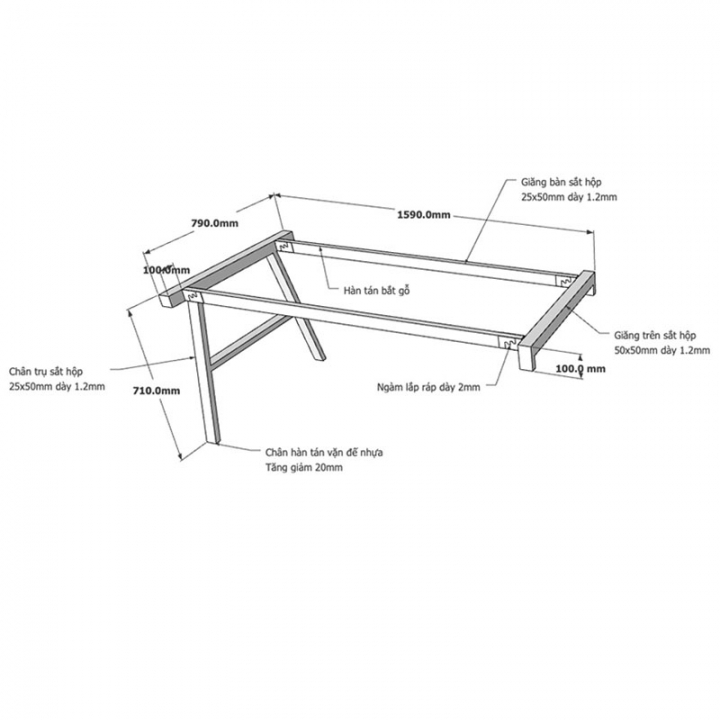 Chân bàn gác tủ 160x180 hệ AConcept lắp ráp - HCAC25