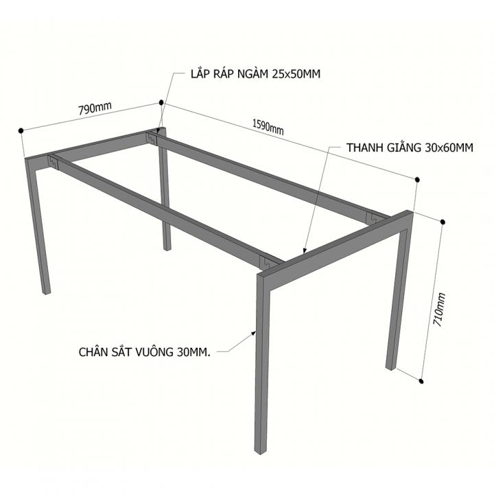 Chân sắt lắp ráp cho bàn 160x80cm hệ Slean HCSL011