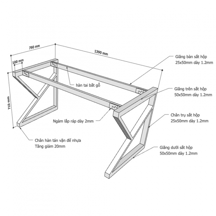 Chân bàn hệ KConcept 140x80 lắp ráp - HCKC006