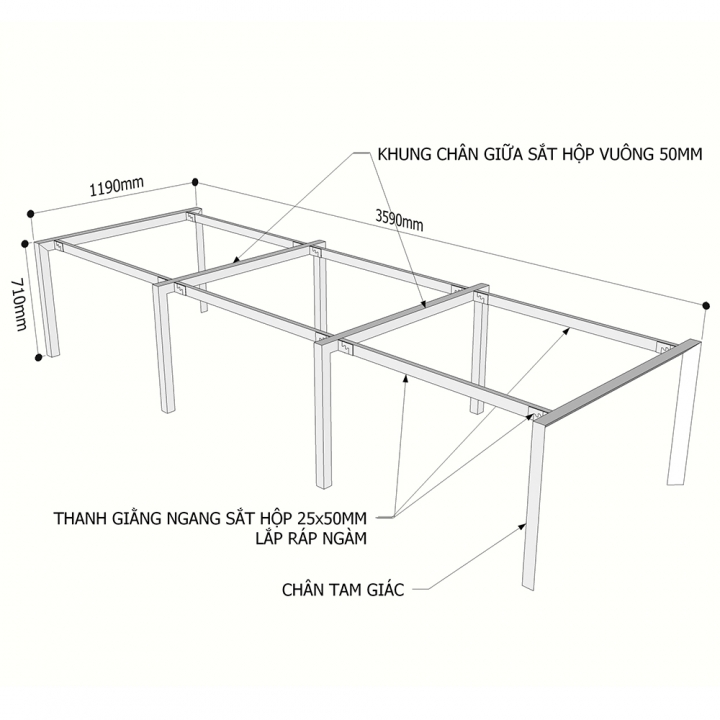 Chân bàn cụm 6 hệ Trian Concept 360x120 lắp ráp HCTA013