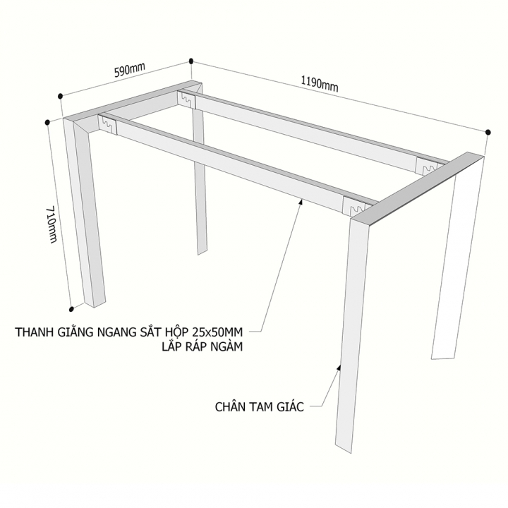 Chân bàn 120x60cm hệ Trian Concept lắp ráp HCTA002