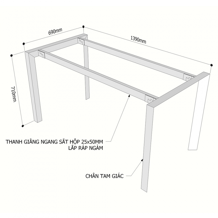 Chân bàn 140x70cm hệ Trian Concept lắp ráp HCTA005