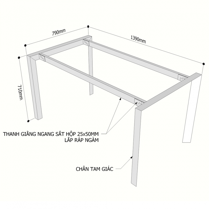 Chân bàn 140x80cm hệ Trian Concept lắp ráp HCTA006