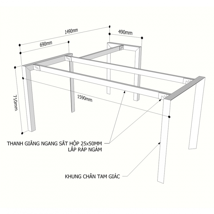 Chân bàn chữ L 160x150cm hệ Trian Concept lắp ráp HCTA017